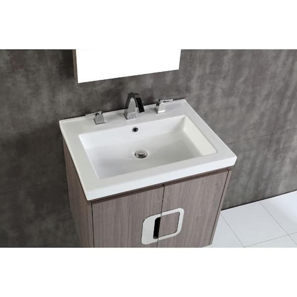 Torrey 24 in. W x 19 in. D x 22 in. H Single Vanity in Gray Brown Oak with Ceramic Vanity Top in White with White Basin