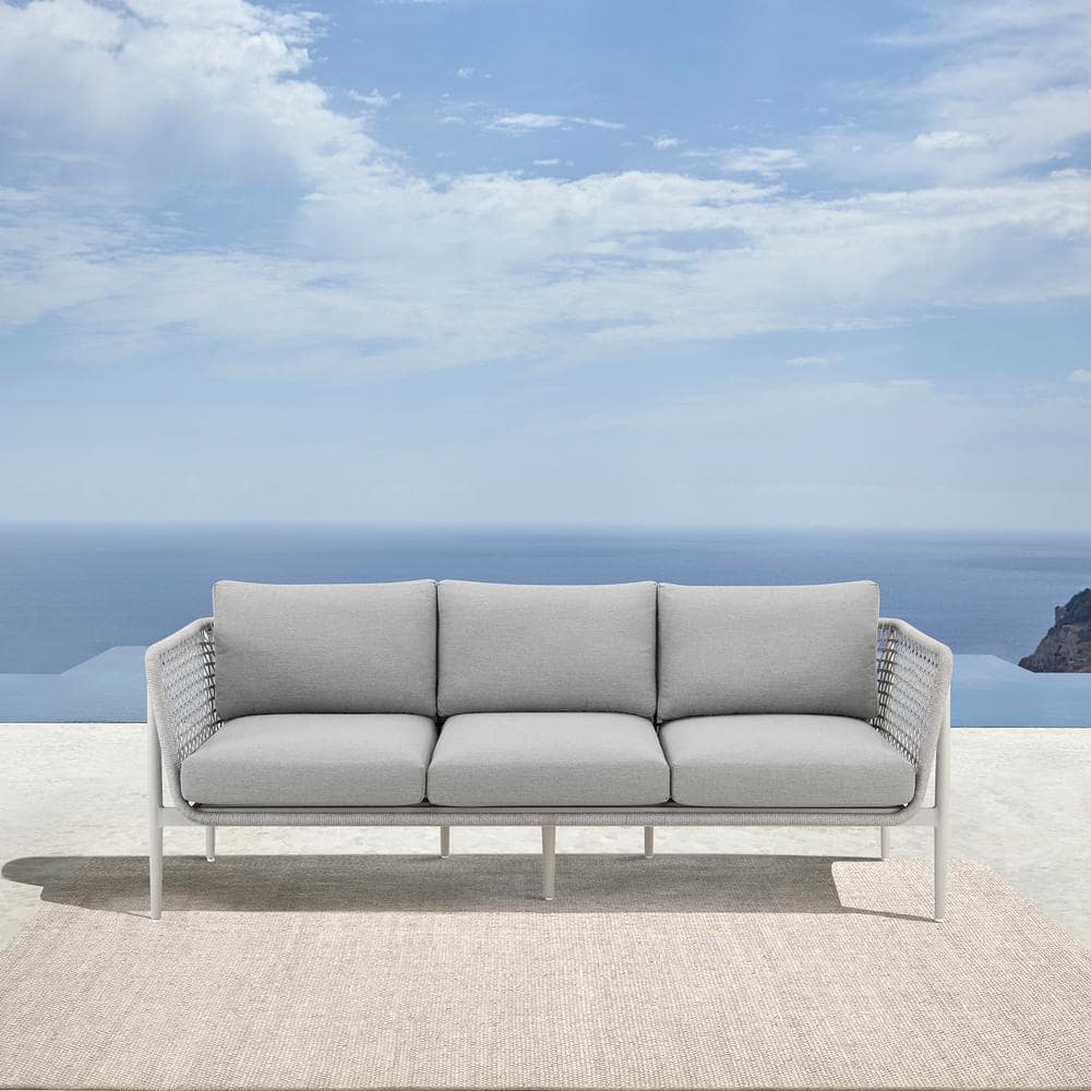 Rhodes Light Gray Aluminum Outdoor Couch with Light Gray Cushions
