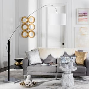 Lyra 84 in. Chrome/Black Arc Floor Lamp with Off-White Shade
