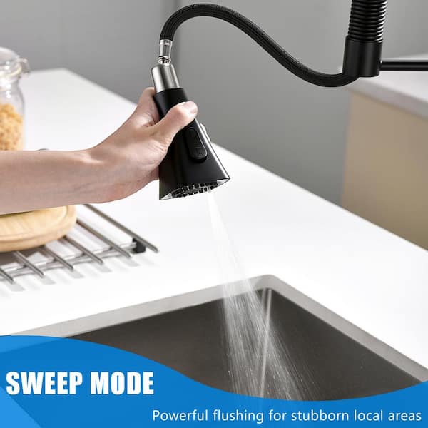 21 in. Single Handle Pull Down Sprayer Kitchen Faucet with 3-Mode Spray 360° Spout Swivel in Matte Black