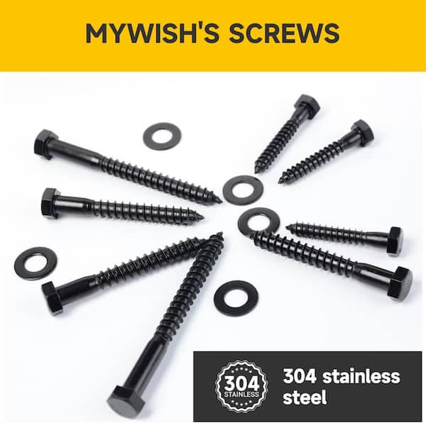 MYWISH 109-Piece 1/4 in. Lag Screws and Washers Kit, Black Oxide