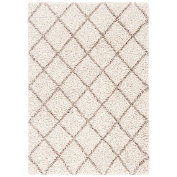 Hudson Shag 4 ft. x 6 ft. Ivory/Beige Diamond Area Rug
