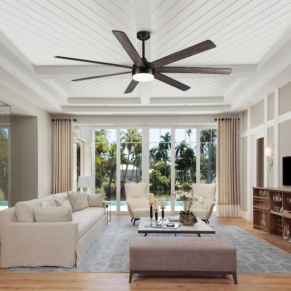 Light Pro 72 in. Smart Indoor Black Large Farmhouse Ceiling Fan with Remote Control for Dining Room