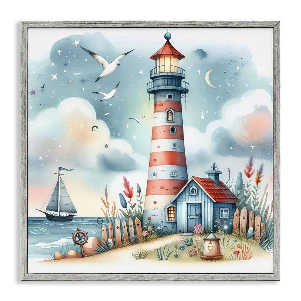 Fun Maritime Lighthouse by LSR Design Studio Gray Framed Coastal Giclee Art Print 24 in. x 24 in. price history on PriceWatchPro