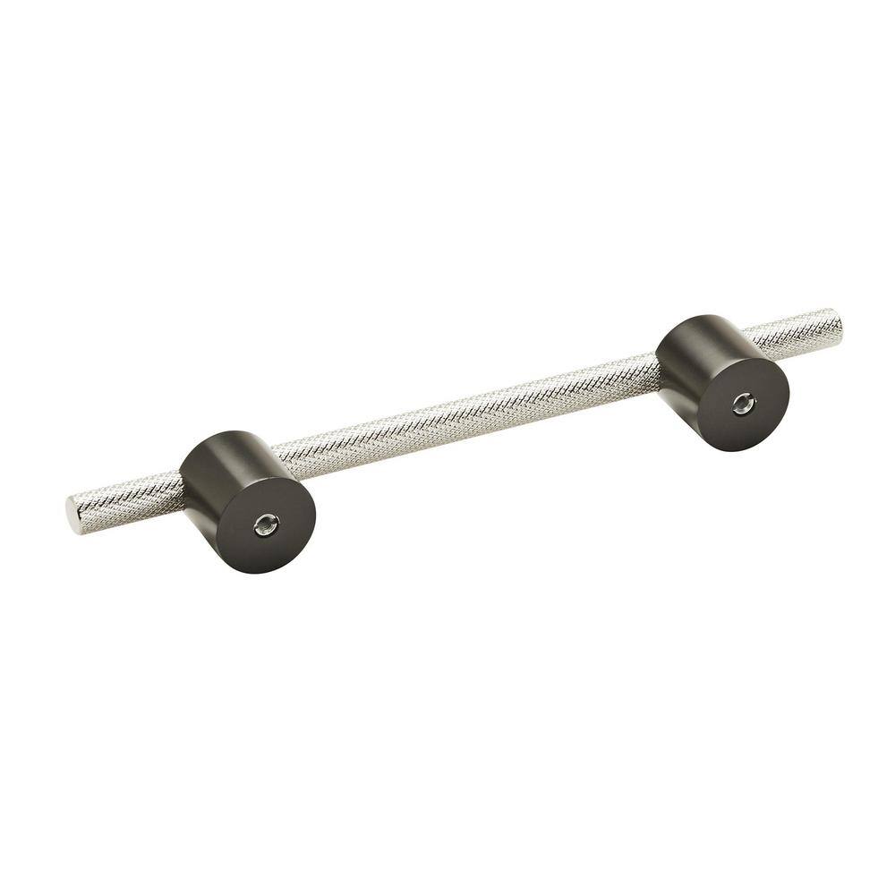 Polished Nickel and Matte Black Modern Bar Cabinet Pull