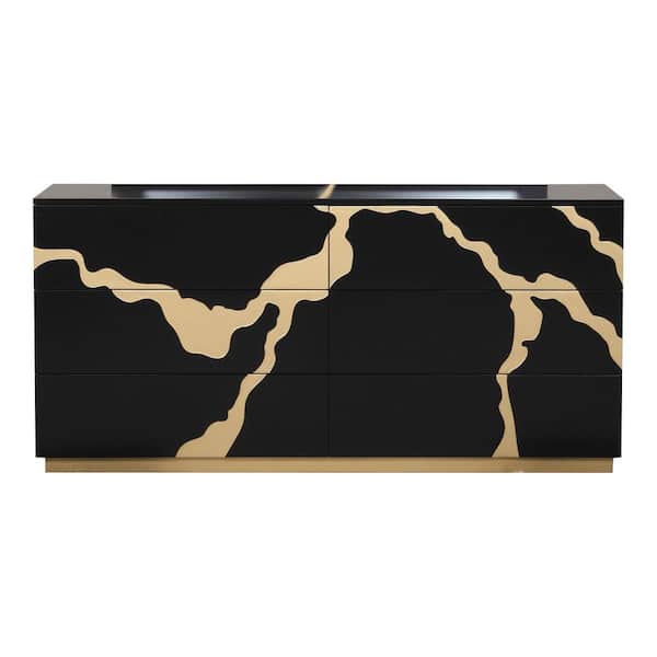 Rove Black and Gold Accents 6-Drawer 66 in. Dresser