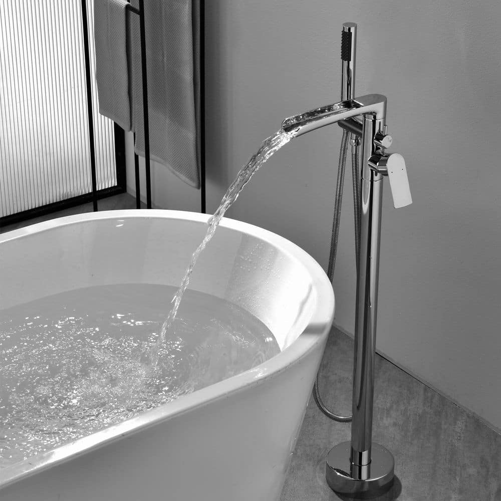 Matte Black Brass Floor-Mounted Freestanding Tub Filler