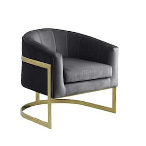 Hailey Gray Velvet Arm Chair with Gold Base