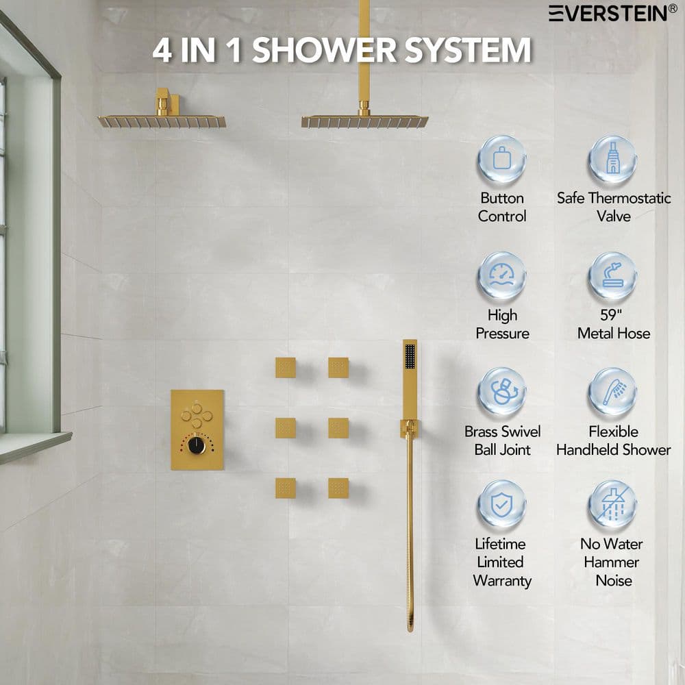 Matte Black Dual Shower Head System with Body Jets and Hand Shower