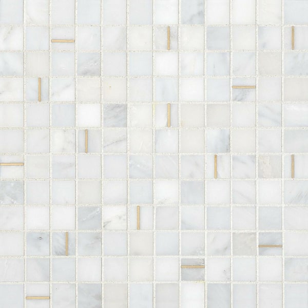 Bedrosians Ferrara Square 11 in. x 11 in. Honed BIANCO Marble Mosaic Tile (9.56 sq. ft./Carton)