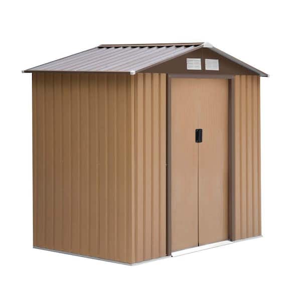 7 ft. W x 4 ft. D Outdoor Metal Storage Shed with Vents and Easy Sliding Doors for Garden in Yellow(28 sq. ft. )