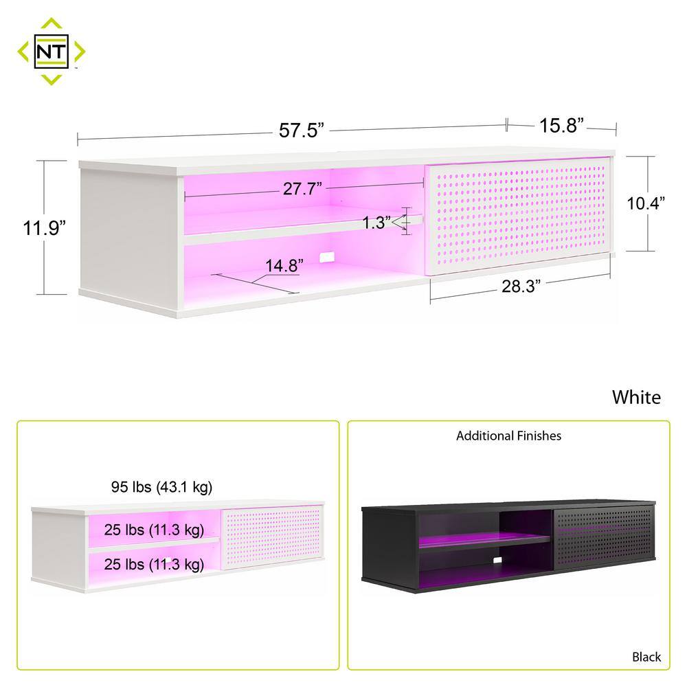 White MDF Floating TV Stand with Cabinet and LED Lighting