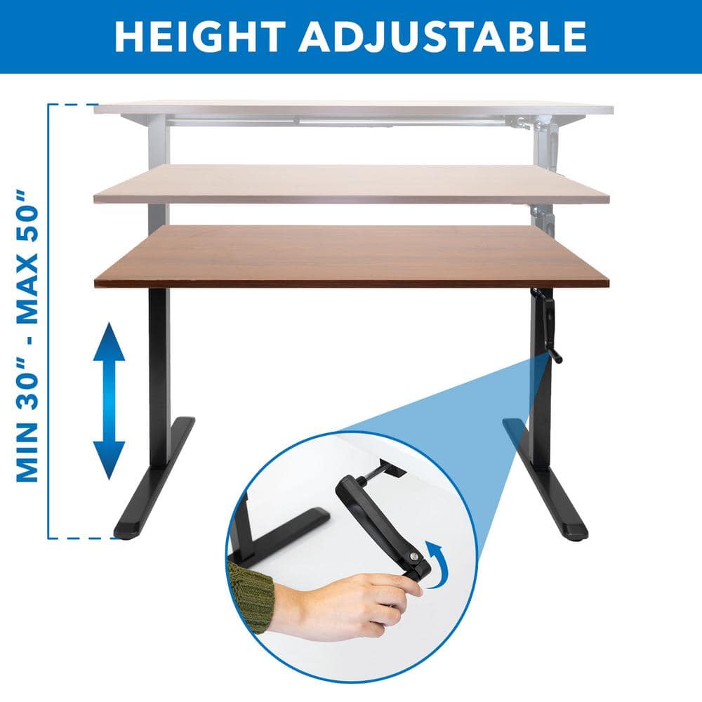 ErgoFlex Hand Crank Adjustable Sit-Stand Desk in Black and Brown