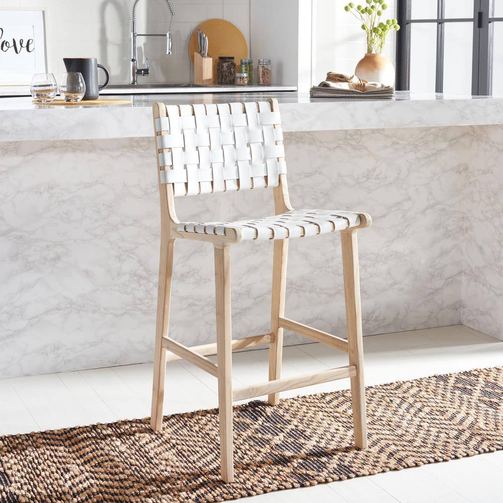 Adah 27.16 in. White/Natural Wood Frame Counter Stool