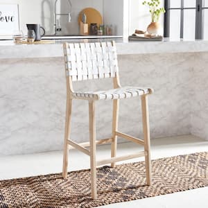 Adah 27.16 in. White/Natural Wood Frame Counter Stool