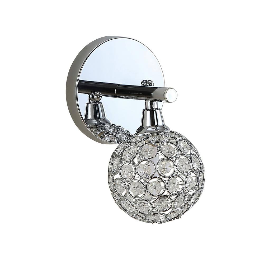 Maeve 4.75" Chrome Polished Globe Vanity Light with Crystal Prisms