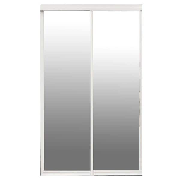 Contractors Wardrobe 48 in. x 81 in. Majestic Mirror White Hardwood Frame Interior Sliding Closet Door