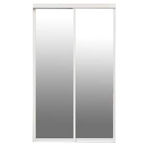 60 in. x 81 in. Majestic Mirror White Hardwood Frame Interior Sliding Closet Door