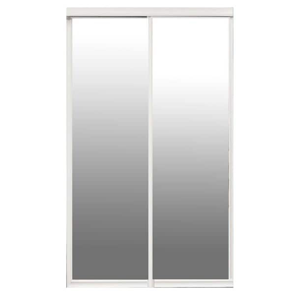 Contractors Wardrobe 96 in. x 81 in. Majestic Mirror White Hardwood Frame Interior Sliding Closet Door