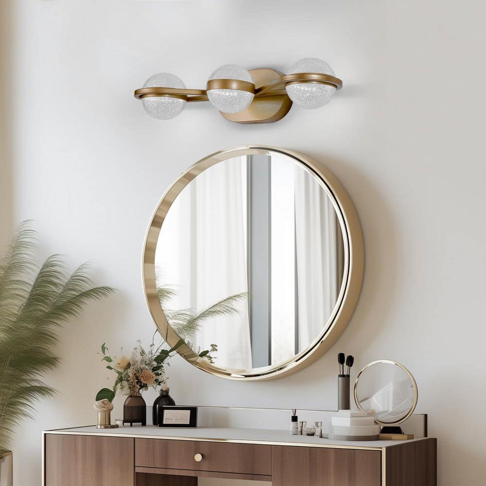 LINJO 21 in. 3-Light Gold Minimalist LED Vanity Light Over Mirror Bath ...