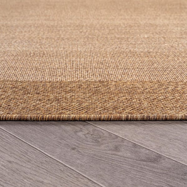 Geometric Border Sand/Natural Easy-Care Jute-Style Indoor/Outdoor Flat Woven Area Rug 2 ft. x 3 ft. Sand