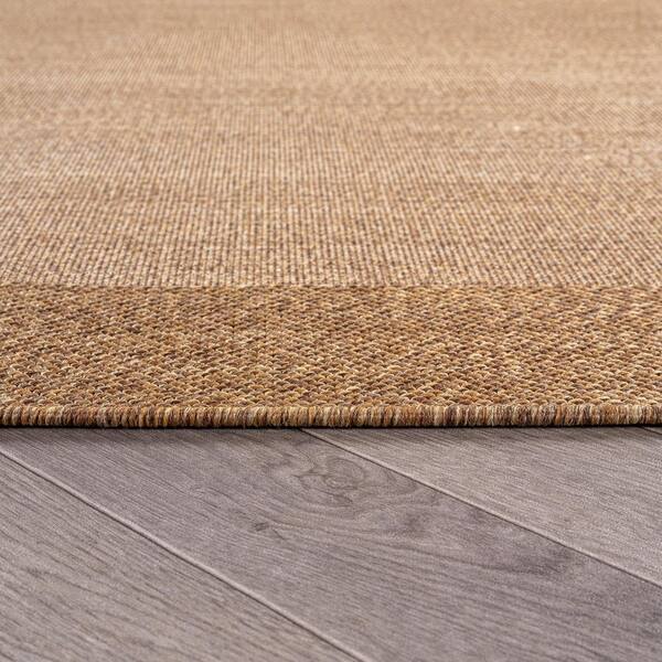 Geometric Border Sand/Natural Easy-Care Jute-Style Indoor/Outdoor Flat Woven Area Rug 2 ft. 3 in. x 8 ft. Sand