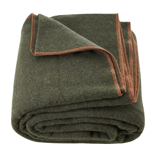 VEVOR Wool Camping Blanket Large Full Warm Stadium Blanket 64 in. x 88 in. (80% Wool) Army Green