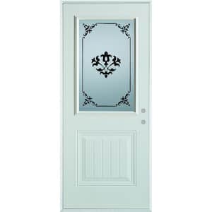 36 in. x 80 in. Silkscreened Glass 1/2 Lite 1-Panel Painted White Left-Hand Inswing Steel Prehung Front Door