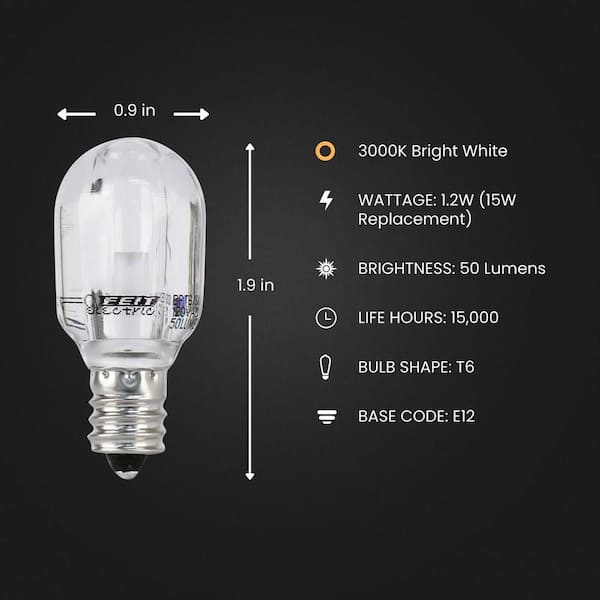 15-Watt T6 E12 3000K Bright White Equivalent Candelabra Base LED Light Bulb