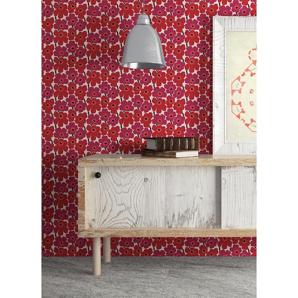 Red Pieni Unikko Peel and Stick Wallpaper
