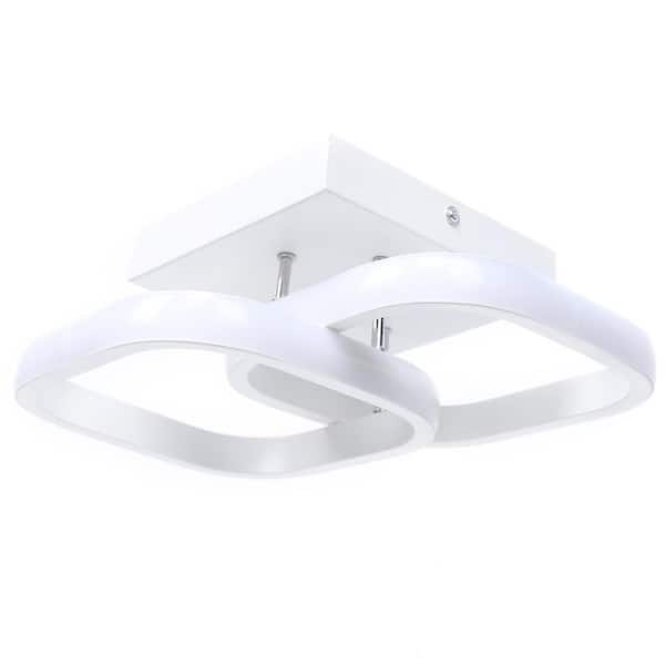 OUKANING 7.87 in. 1-Light White Modern Square Elegant Semi-Flush Mount LED Ceiling Light