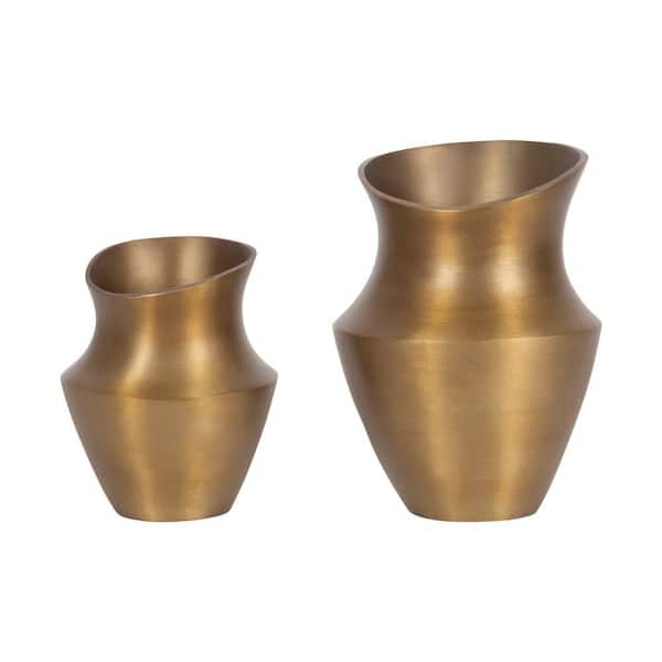 Suhana 10 in. Gold Metal Round Decorative Vase