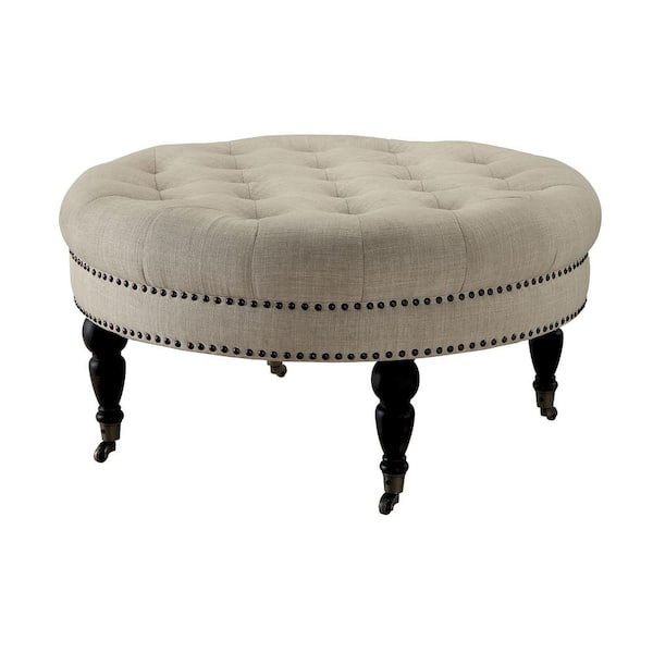 Rita Contemporary Style Round Bench in Ivory Finish