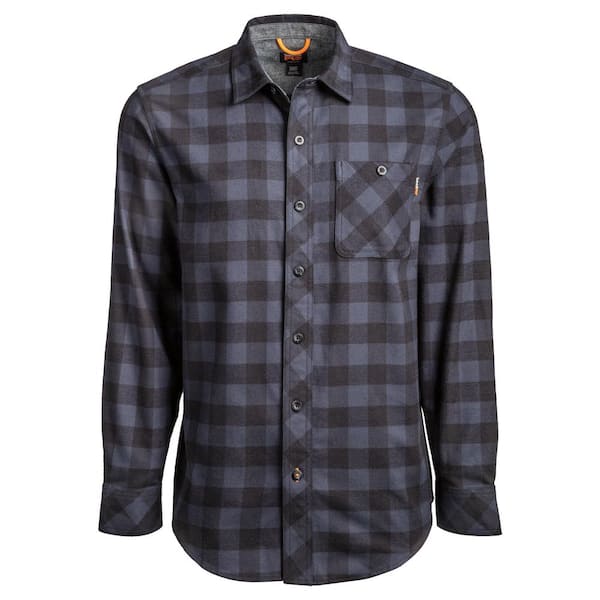 Timberland PRO Woodfort Men's Large Navy Buffalo Check Mid-Weight Flannel Button Down Work Shirt