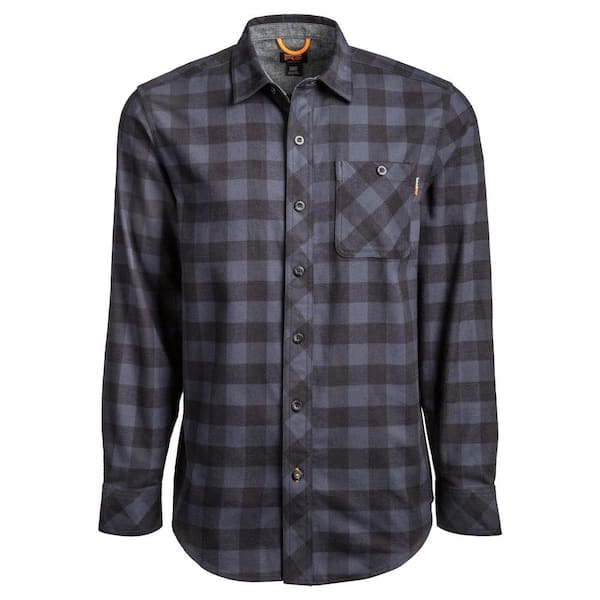 Timberland PRO Woodfort Men's XL Navy Buffalo Check Mid-Weight Flannel Button Down Work Shirt