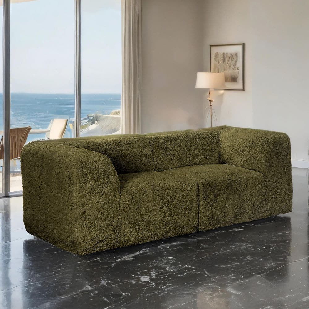 Getty 80 in. Solid Faux Fur Fabric 2-Seater Modular High Density Foam Loveseat in Olive Green price history on PriceWatchPro
