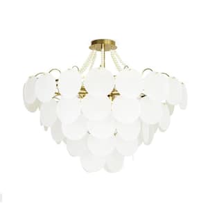 31.5 in. 12-Light Modern Crystal Chandelier, Semi Flush Mount Pendant Light with Cloud Glass Lampshade, Bulbs Included