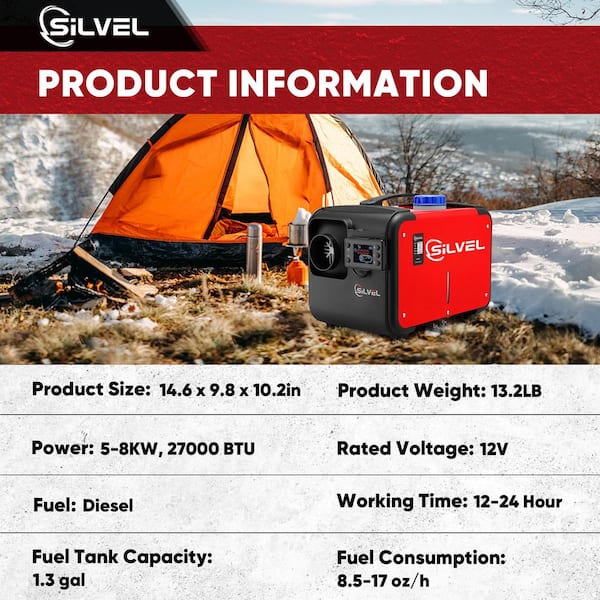 SILVEL 27304 BTU 8000-Watt Red Diesel Heater All-In-1 Kerosene