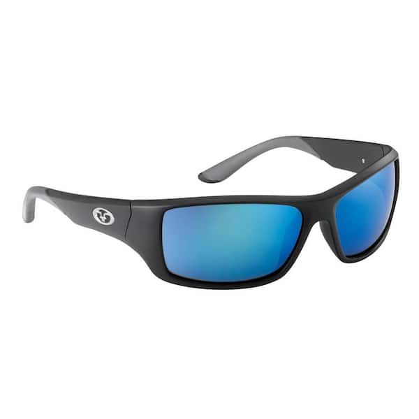 Triton Polarized Sunglasses Matte Black Frame with Smoke Blue Mirror Lens