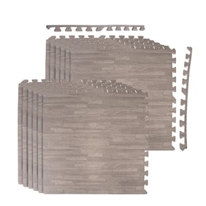 24 in. x 24 in. x 0.47 in. Gray Wood Grain EVA Interlocking Foam Floor Mat for Exercise, Protect Flooring 12-Pack