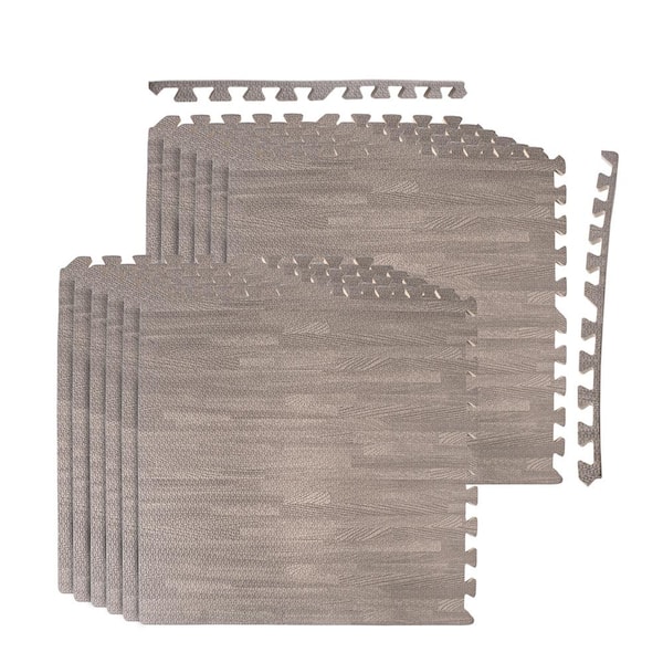 Wellco 24 in. x 24 in. x 0.47 in. Gray Wood Grain EVA Interlocking Foam Floor Mat for Exercise, Protect Flooring 12-Pack
