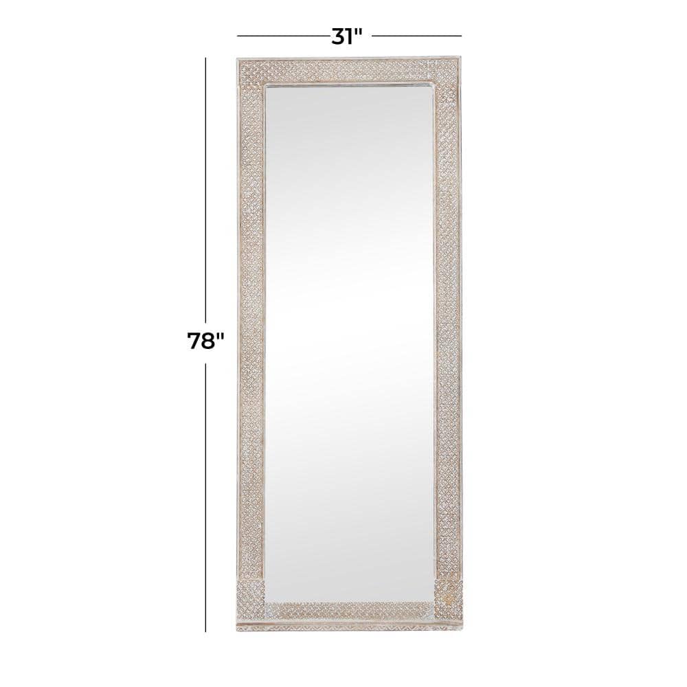 White Intricately Carved Wood Framed Full Length Mirror, 31" x 78"