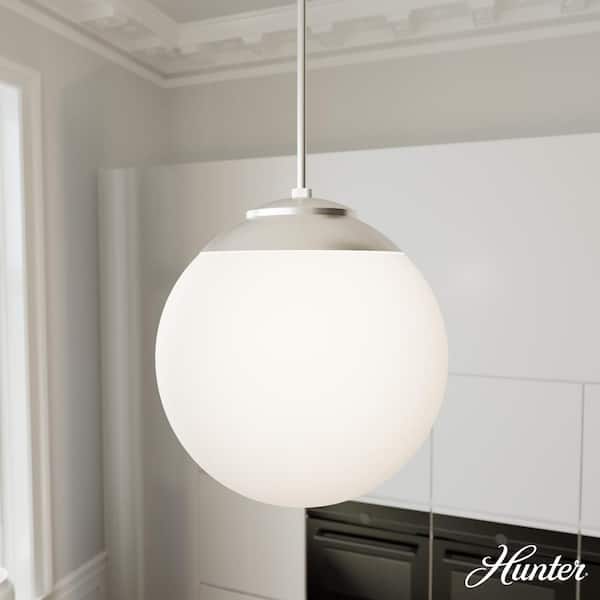 Hunter Hepburn 3-Light Brushed Nickel Island Pendant Light with Cased White Glass Shade