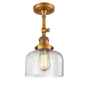 Franklin Restoration Bell 8 in. 1-Light Brushed Brass Semi-Flush Mount with Clear Glass Shade