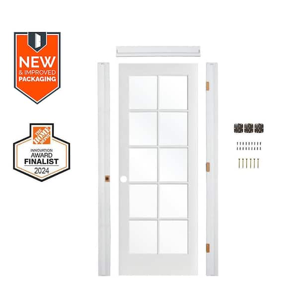 30in. x80in. 10-Lite Right-Hand Clear Glass MDF Primed Single Assembly Required Interior Door Kit w/ Quick Assemble Jamb