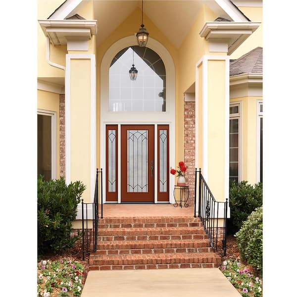 60 in. x 80 in. Left Hand/Inswing Full Lite Mointclaire Decorative Glass Mesa Red Steel Prehung Front Door w/ Sidelites