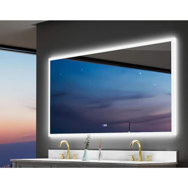 null 72 in. W x 36 in. H Wall Rectangular Frameless Back Front-Lit 3-Colors LED Light Anti-Fog Wall Bathroom Vanity Mirror