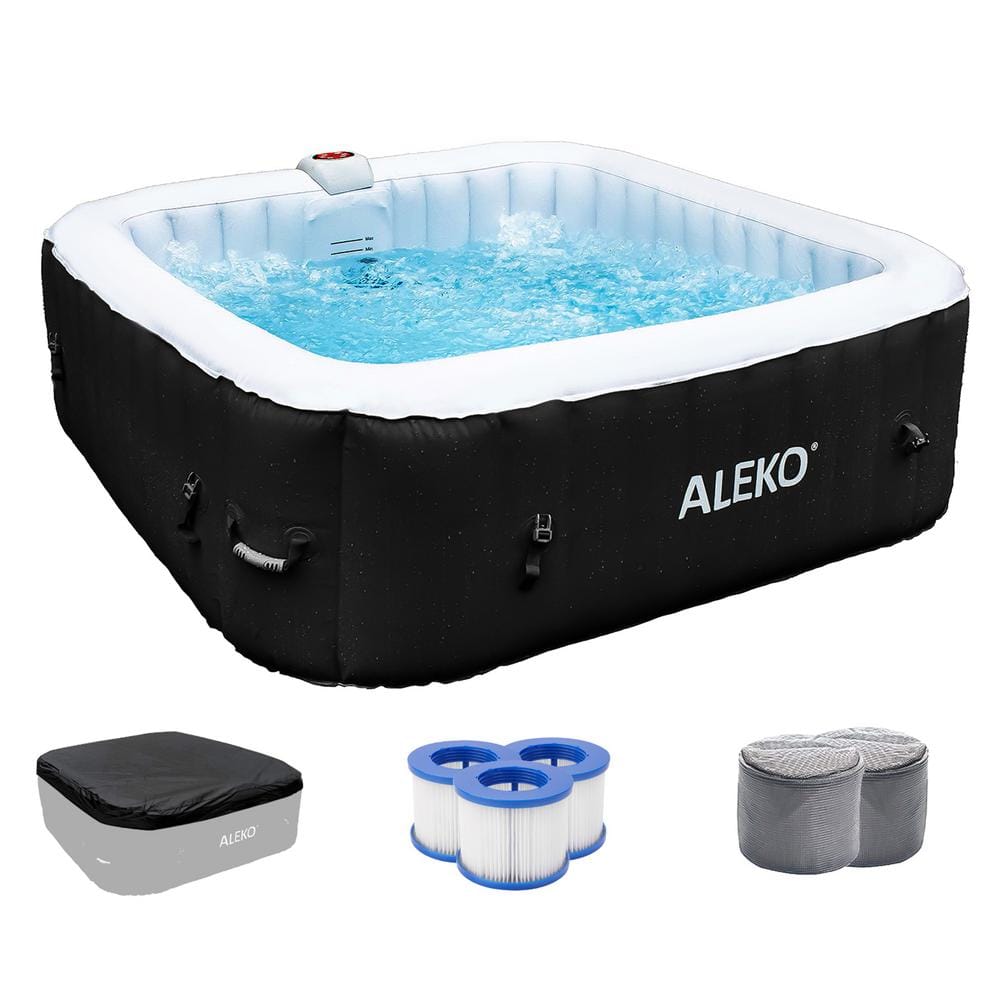 6-Person 130-Jet Black Inflatable Square Hot Tub with Cover - 250 gal.