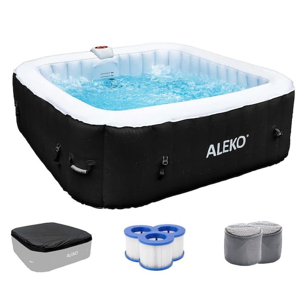 6-Person 130-Jet Black Inflatable Square Hot Tub with Cover - 250 gal.