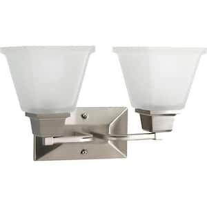 North Park 2-Light Brushed Nickel Bathroom Vanity Light with Glass Shades
